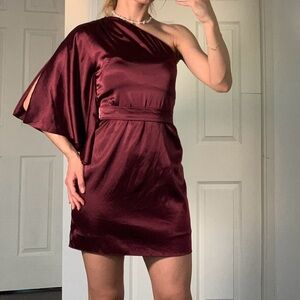 Social Bridesmaids Burgundy One-Shoulder Dress - Size 4